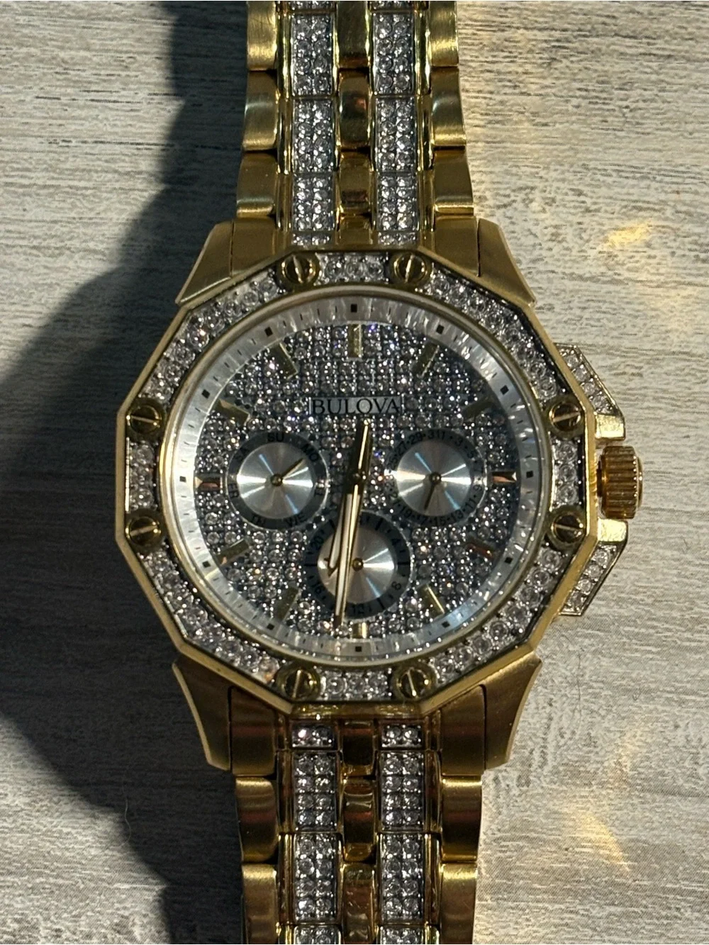 Bulova Gold and Silver Crystal-Accented Men's Chronograph Watch - Picture 3 of 6